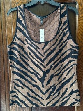 White House Black Market Black & Brown Tiger Stripe Knit Tank